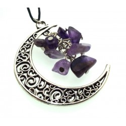 Silver Plated Crescent Moon Amethyst Chip Pendant